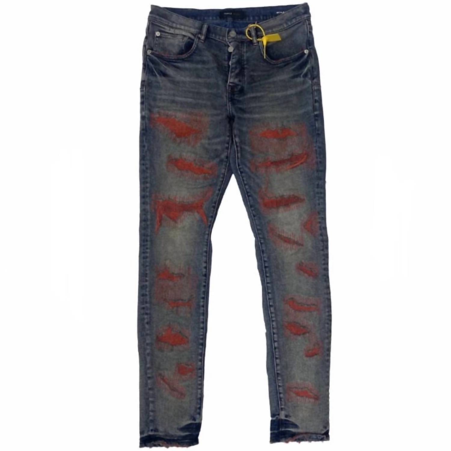 New Purple Brand Mens Weft Blowout Denim Skinny Jeans In Red Mid Indigo